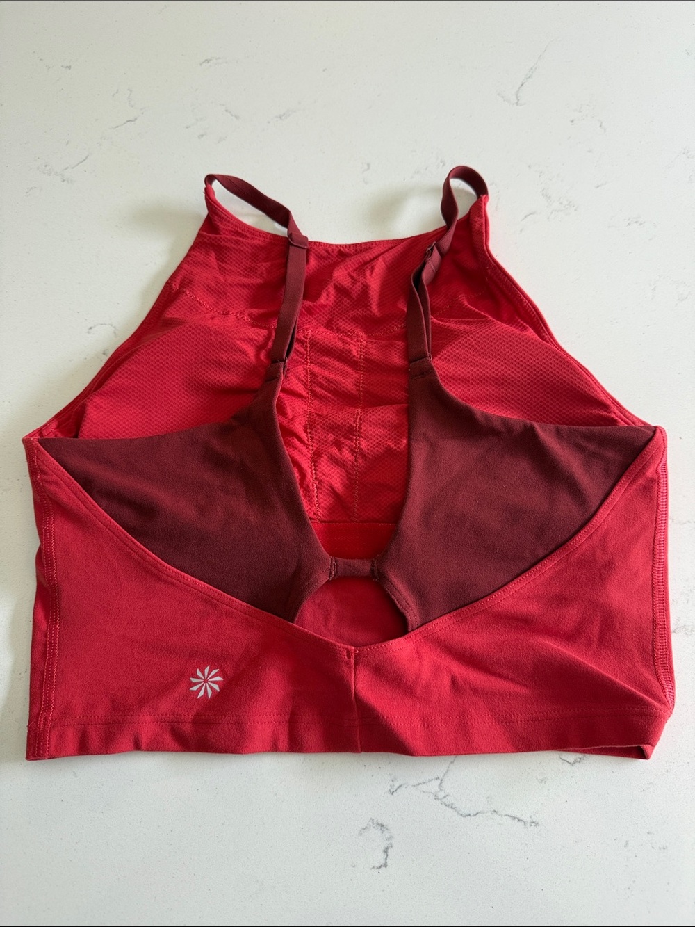 Athleta Red Racerback Sports Bra with Mesh Detail